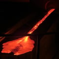 Molten lava glowing inside the Lava Show venue, offering visitors a safe and unforgettable encounter with Iceland’s volcanic forces.