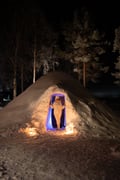 Exotic night in a snow igloo