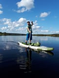 Arctic summer SUP boarding on a lake and river