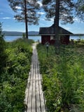 Traditional wood-heated sauna and swimming in lake Pyhäjärvi